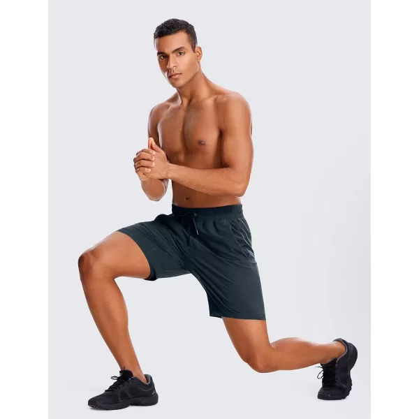 CRZ YOGA Mens 2 in 1 Running Shorts with Liner  5 7 9 Quick Dry Workout Sports Athletic Shorts with Pockets7 inches True Navy