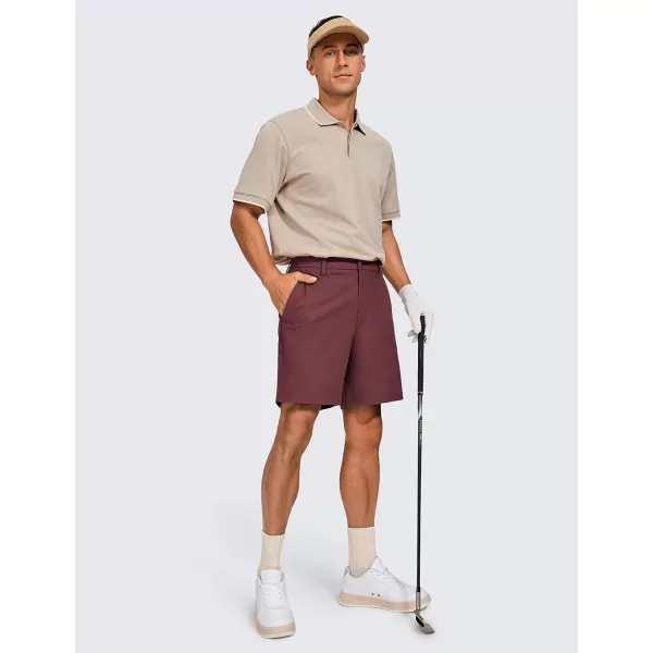 CRZ YOGA Mens All Day Comfy Golf Shorts  7  9 Stretch Lightweight Casual Work Flat Front Shorts with Pockets7 inches Dark Red