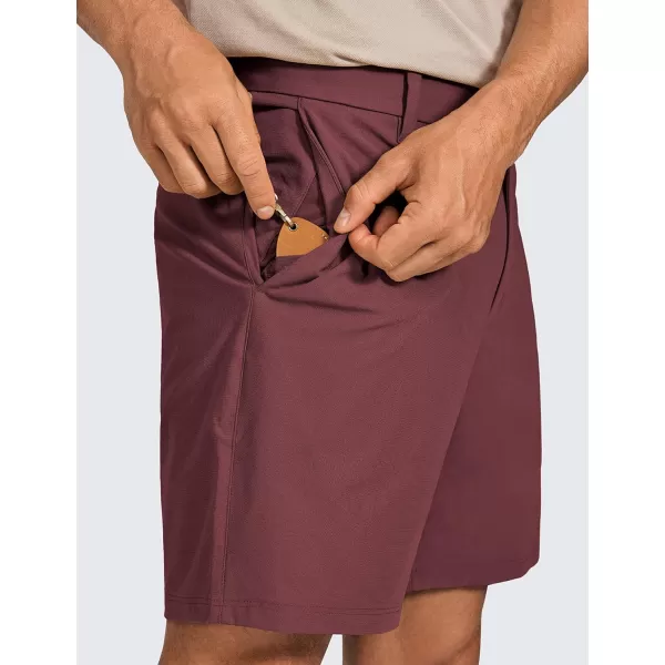 CRZ YOGA Mens All Day Comfy Golf Shorts  7  9 Stretch Lightweight Casual Work Flat Front Shorts with Pockets7 inches Dark Red