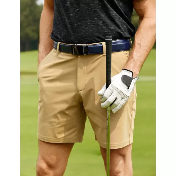 CRZ YOGA Mens All Day Comfy Golf Shorts  7  9 Stretch Lightweight Casual Work Flat Front Shorts with Pockets7 inches Khaki Sand