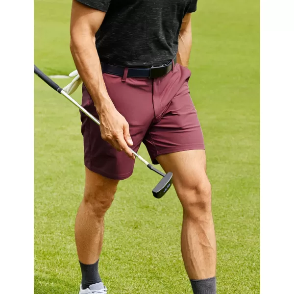 CRZ YOGA Mens All Day Comfy Golf Shorts  7  9 Stretch Lightweight Casual Work Flat Front Shorts with Pockets7 inches Saddle Brown