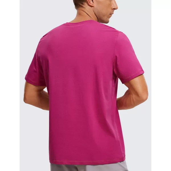 CRZ YOGA Mens Cotton Polyester Short Sleeve TShirt Classic Fit Casual Workout Tops Soft Premium TeeSizzling Pink