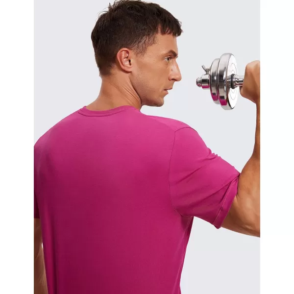 CRZ YOGA Mens Cotton Polyester Short Sleeve TShirt Classic Fit Casual Workout Tops Soft Premium TeeSizzling Pink