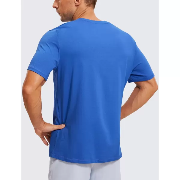 CRZ YOGA Mens Cotton Polyester Short Sleeve TShirt Classic Fit Casual Workout Tops Soft Premium TeeStrong Blue