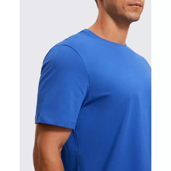 CRZ YOGA Mens Cotton Polyester Short Sleeve TShirt Classic Fit Casual Workout Tops Soft Premium TeeStrong Blue