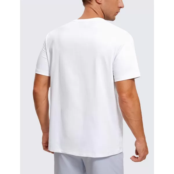 CRZ YOGA Mens Cotton Polyester Short Sleeve TShirt Classic Fit Casual Workout Tops Soft Premium TeeWhite
