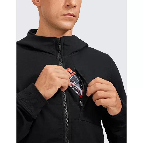 CRZ YOGA Mens Cotton Zipup Hoodie Thick Terry Essentials Athletic Casual Hoodies Zip Hooded Jackets Sweatshirt with PocketsBlack