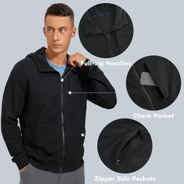 CRZ YOGA Mens Cotton Zipup Hoodie Thick Terry Essentials Athletic Casual Hoodies Zip Hooded Jackets Sweatshirt with PocketsBlack