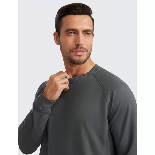 CRZ YOGA Mens Crewneck Sweatshirts French Terry Athletic Workout Sweat Shirts Casual Pullover Tops with Zipper PocketAnthracite