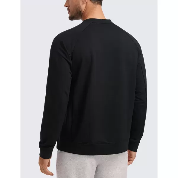 CRZ YOGA Mens Crewneck Sweatshirts French Terry Athletic Workout Sweat Shirts Casual Pullover Tops with Zipper PocketBlack