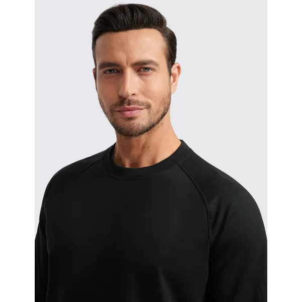 CRZ YOGA Mens Crewneck Sweatshirts French Terry Athletic Workout Sweat Shirts Casual Pullover Tops with Zipper PocketBlack