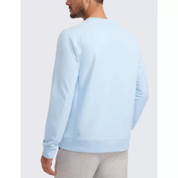 CRZ YOGA Mens Crewneck Sweatshirts French Terry Athletic Workout Sweat Shirts Casual Pullover Tops with Zipper PocketChambray Blue