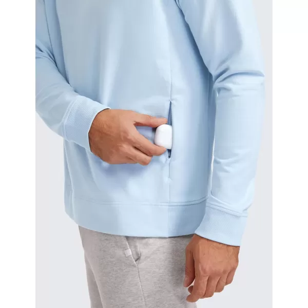 CRZ YOGA Mens Crewneck Sweatshirts French Terry Athletic Workout Sweat Shirts Casual Pullover Tops with Zipper PocketChambray Blue
