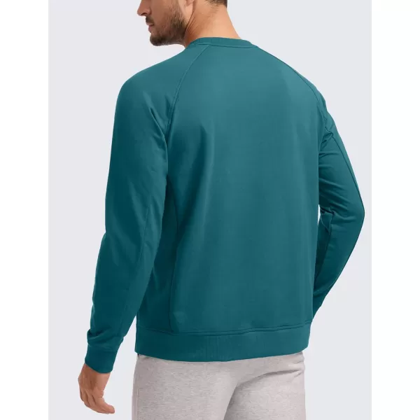 CRZ YOGA Mens Crewneck Sweatshirts French Terry Athletic Workout Sweat Shirts Casual Pullover Tops with Zipper PocketGreen Jade