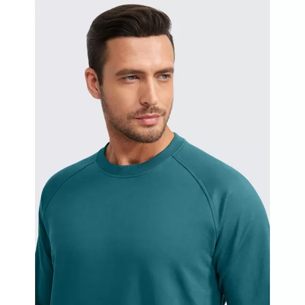 CRZ YOGA Mens Crewneck Sweatshirts French Terry Athletic Workout Sweat Shirts Casual Pullover Tops with Zipper PocketGreen Jade