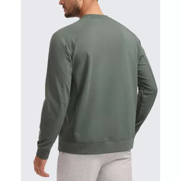 CRZ YOGA Mens Crewneck Sweatshirts French Terry Athletic Workout Sweat Shirts Casual Pullover Tops with Zipper PocketGrey Sage