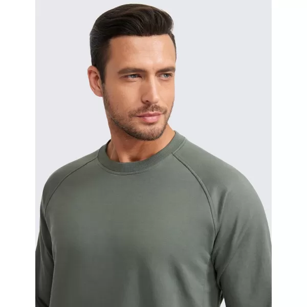 CRZ YOGA Mens Crewneck Sweatshirts French Terry Athletic Workout Sweat Shirts Casual Pullover Tops with Zipper PocketGrey Sage