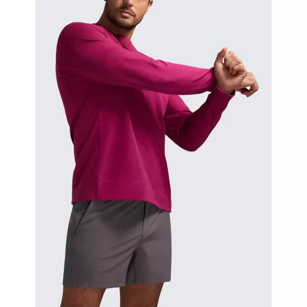 CRZ YOGA Mens Crewneck Sweatshirts French Terry Athletic Workout Sweat Shirts Casual Pullover Tops with Zipper PocketMagenta Purple