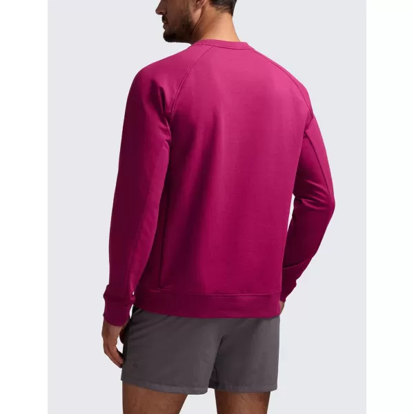 CRZ YOGA Mens Crewneck Sweatshirts French Terry Athletic Workout Sweat Shirts Casual Pullover Tops with Zipper PocketMagenta Purple