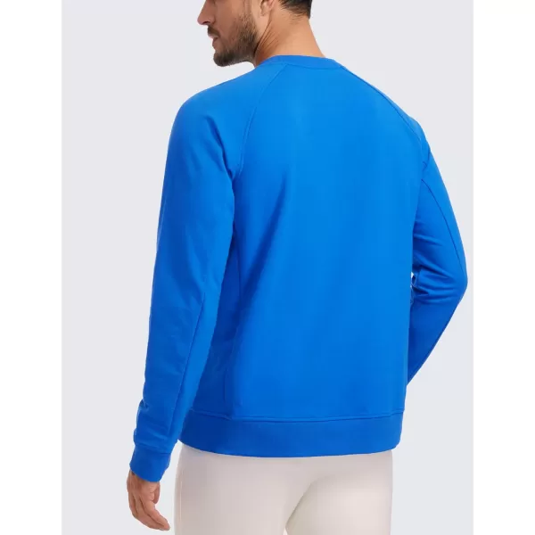 CRZ YOGA Mens Crewneck Sweatshirts French Terry Athletic Workout Sweat Shirts Casual Pullover Tops with Zipper PocketSparkle Blue