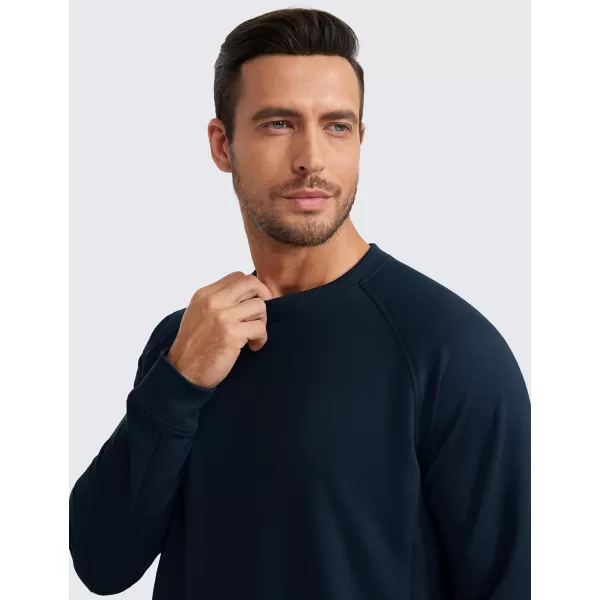 CRZ YOGA Mens Crewneck Sweatshirts French Terry Athletic Workout Sweat Shirts Casual Pullover Tops with Zipper PocketTrue Navy