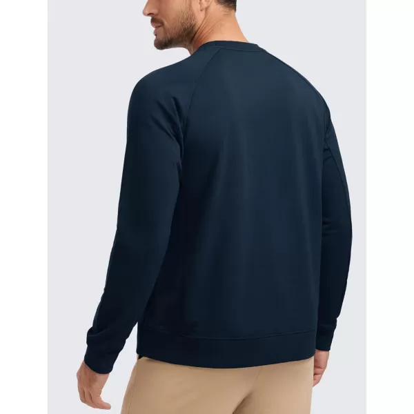 CRZ YOGA Mens Crewneck Sweatshirts French Terry Athletic Workout Sweat Shirts Casual Pullover Tops with Zipper PocketTrue Navy