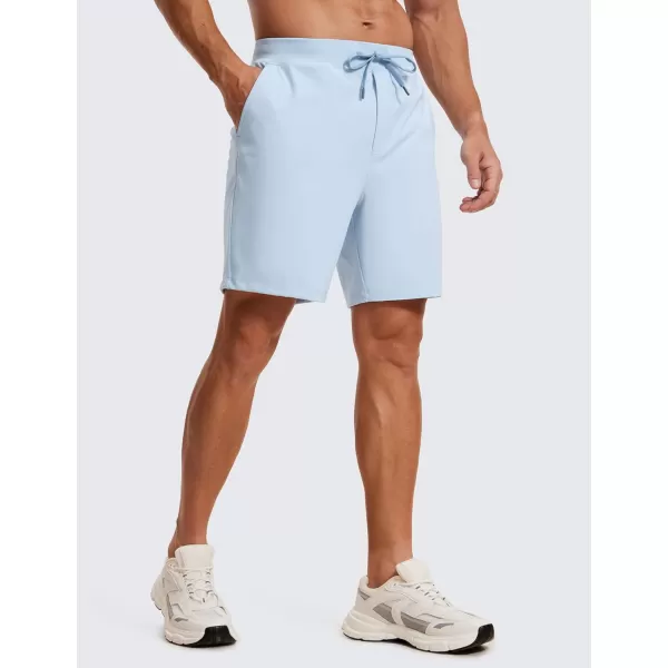 CRZ YOGA Mens FourWay Stretch Workout Shorts  79 Soft Durable Casual Athletic Shorts with Pockets Gym Running Hiking7 inches Chambray Blue