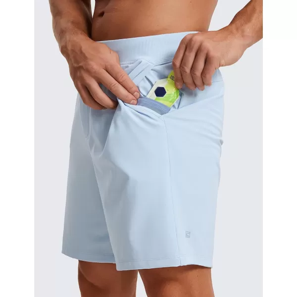 CRZ YOGA Mens FourWay Stretch Workout Shorts  79 Soft Durable Casual Athletic Shorts with Pockets Gym Running Hiking7 inches Chambray Blue