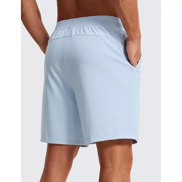 CRZ YOGA Mens FourWay Stretch Workout Shorts  79 Soft Durable Casual Athletic Shorts with Pockets Gym Running Hiking7 inches Chambray Blue