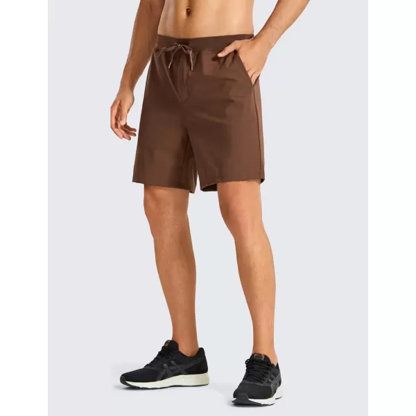 CRZ YOGA Mens FourWay Stretch Workout Shorts  79 Soft Durable Casual Athletic Shorts with Pockets Gym Running Hiking7 inches Dark Brown