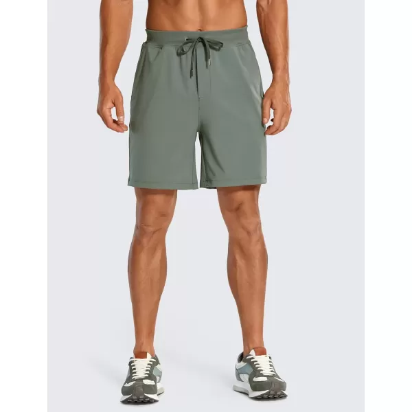 CRZ YOGA Mens FourWay Stretch Workout Shorts  79 Soft Durable Casual Athletic Shorts with Pockets Gym Running Hiking7 inches Grey Sage