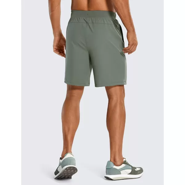 CRZ YOGA Mens FourWay Stretch Workout Shorts  79 Soft Durable Casual Athletic Shorts with Pockets Gym Running Hiking7 inches Grey Sage