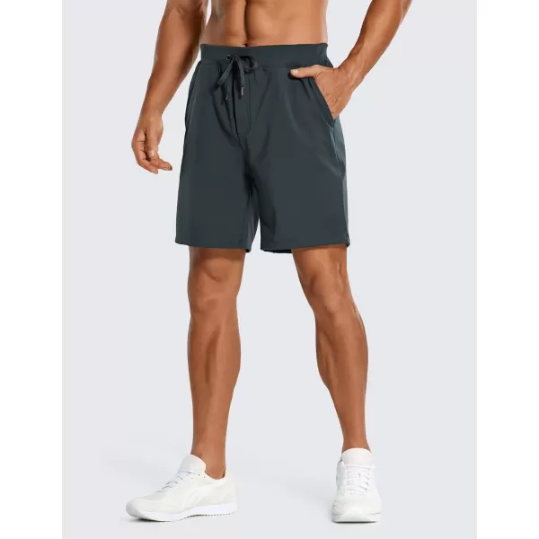 CRZ YOGA Mens FourWay Stretch Workout Shorts  79 Soft Durable Casual Athletic Shorts with Pockets Gym Running Hiking7 inches Melanite