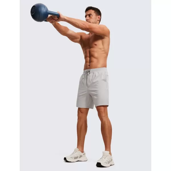 CRZ YOGA Mens FourWay Stretch Workout Shorts  79 Soft Durable Casual Athletic Shorts with Pockets Gym Running Hiking7 inches Platinum Grey