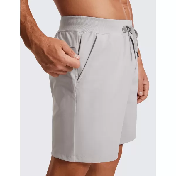 CRZ YOGA Mens FourWay Stretch Workout Shorts  79 Soft Durable Casual Athletic Shorts with Pockets Gym Running Hiking7 inches Platinum Grey