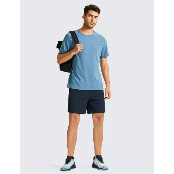 CRZ YOGA Mens FourWay Stretch Workout Shorts  79 Soft Durable Casual Athletic Shorts with Pockets Gym Running Hiking7 inches True Navy