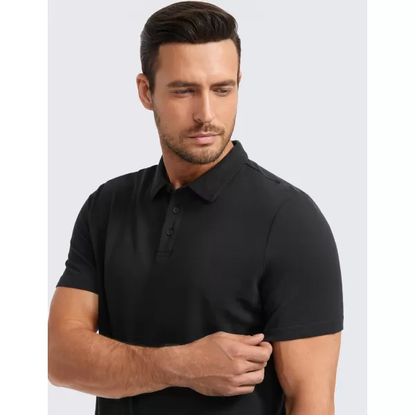 CRZ YOGA Mens Golf Polo Shirts Short Sleeve Moisture Wicking Athletic Shirt Sports Casual Pique TShirtsBlack