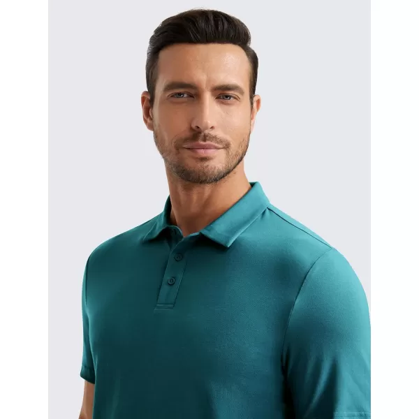 CRZ YOGA Mens Golf Polo Shirts Short Sleeve Moisture Wicking Athletic Shirt Sports Casual Pique TShirtsGreen Jade