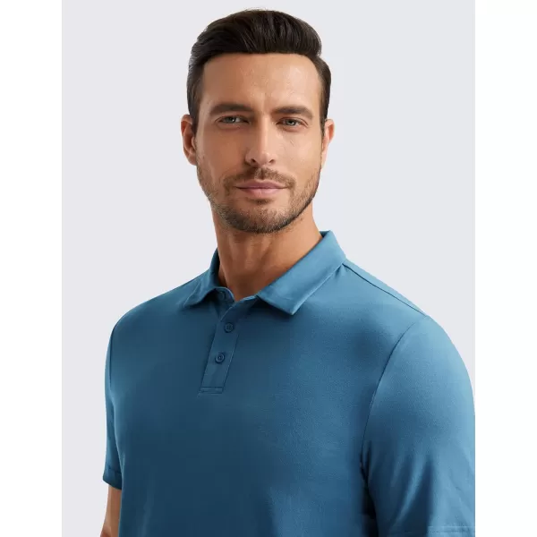 CRZ YOGA Mens Golf Polo Shirts Short Sleeve Moisture Wicking Athletic Shirt Sports Casual Pique TShirtsIron Blue