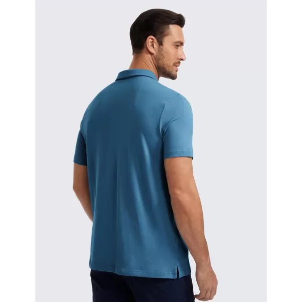 CRZ YOGA Mens Golf Polo Shirts Short Sleeve Moisture Wicking Athletic Shirt Sports Casual Pique TShirtsIron Blue