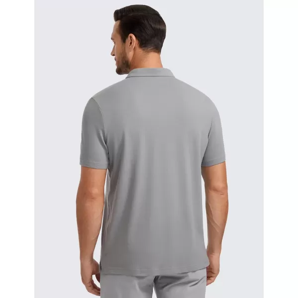 CRZ YOGA Mens Golf Polo Shirts Short Sleeve Moisture Wicking Athletic Shirt Sports Casual Pique TShirtsSilver Gray