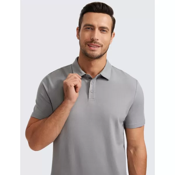 CRZ YOGA Mens Golf Polo Shirts Short Sleeve Moisture Wicking Athletic Shirt Sports Casual Pique TShirtsSilver Gray