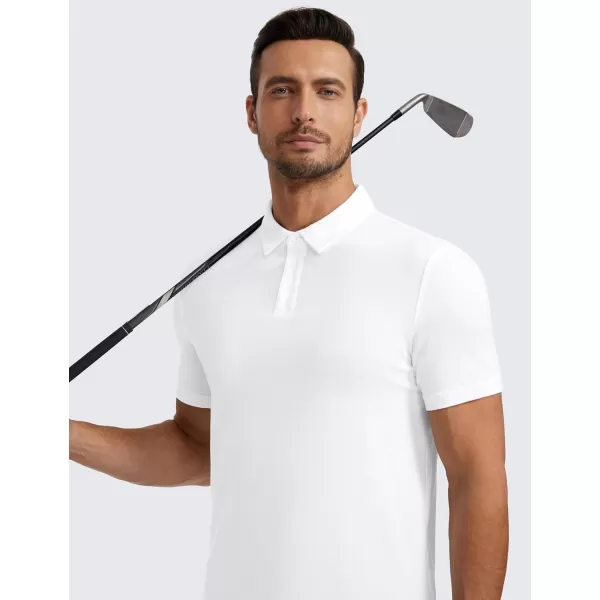 CRZ YOGA Mens Golf Polo Shirts Short Sleeve Moisture Wicking Athletic Shirt Sports Casual Pique TShirtsWhite