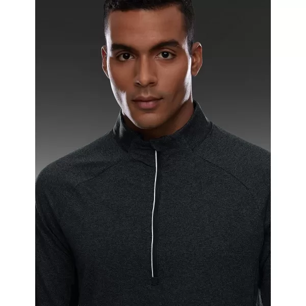 CRZ YOGA Mens Half Zip Golf Pullover Athletic Long Sleeve TShirts Mock Neck 12 Workout Running Sweatshirt with PocketBlack Heather