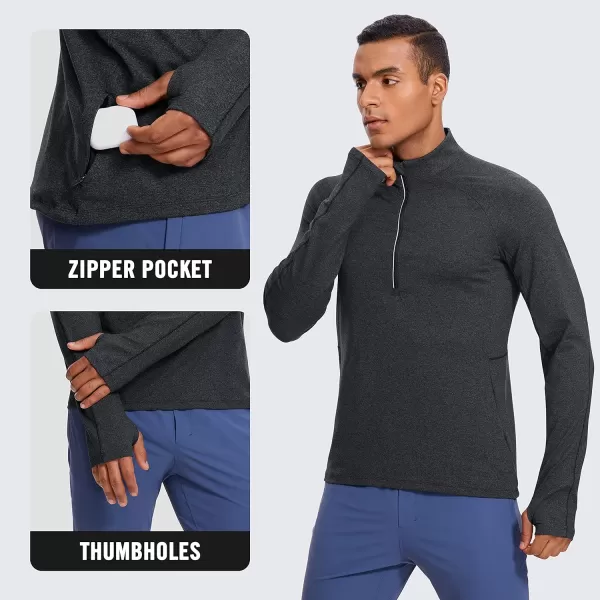 CRZ YOGA Mens Half Zip Golf Pullover Athletic Long Sleeve TShirts Mock Neck 12 Workout Running Sweatshirt with PocketBlack Heather