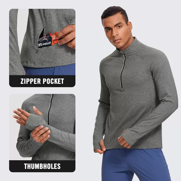 CRZ YOGA Mens Half Zip Golf Pullover Athletic Long Sleeve TShirts Mock Neck 12 Workout Running Sweatshirt with PocketGrey Heather