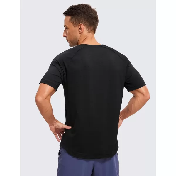 CRZ YOGA Mens Lightweight Athletic TShirts Moisture Wicking Running Workout Shirt Short Sleeve Gym TopsBlack