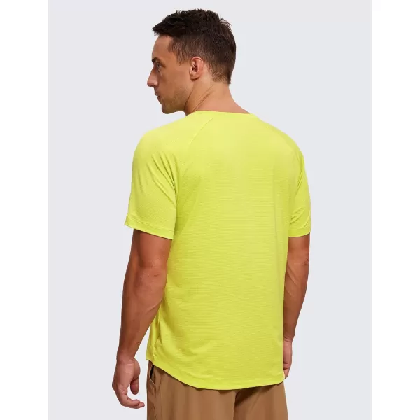 CRZ YOGA Mens Lightweight Athletic TShirts Moisture Wicking Running Workout Shirt Short Sleeve Gym TopsLuminous Yellow