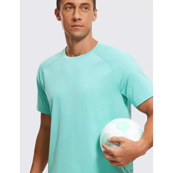 CRZ YOGA Mens Lightweight Athletic TShirts Moisture Wicking Running Workout Shirt Short Sleeve Gym TopsTropical Mint Green