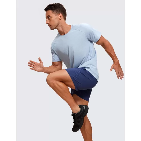 CRZ YOGA Mens Lightweight Short Sleeve TShirt Quick Dry Workout Running Athletic Tee Shirt TopsChambray Blue Heather